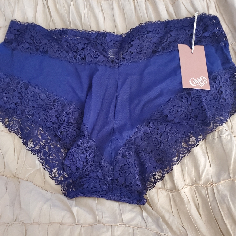 BNWT Camio Mio Lace and Mesh Cheeky Boyshort Sapphire
